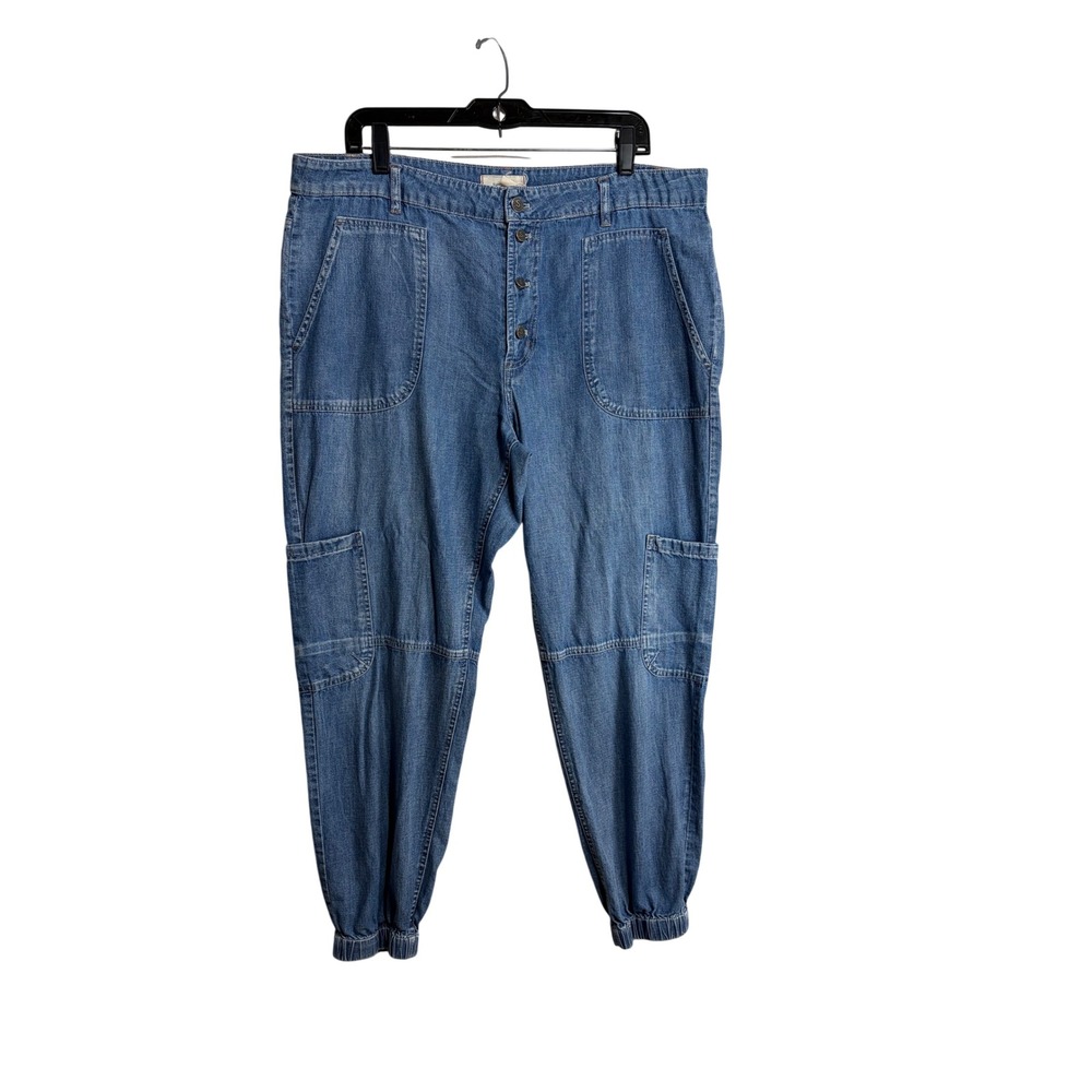 Sundance Jolienne Cargo Denim Jogger Pants exposed Button Fly 14 Medium Wash - Picture 2 of 8